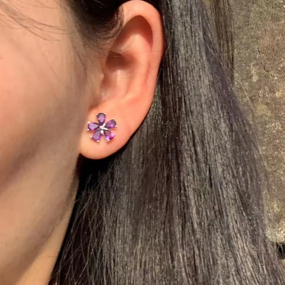 Amethyst Flower Stud Earrings